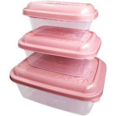 Imagem de Jogo Potes Vasilhas 3 Peças Retangular 200/400/800ml Rosa - MB