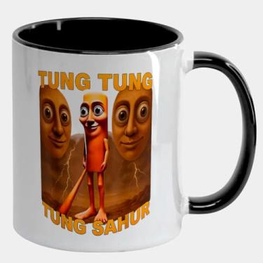 Imagem de Caneca Branca com Alça e Interna Preta 325ml - Tung Tung Tung Sahur Funny Baseball Bat Italian Brainrot