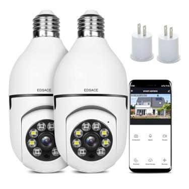 Imagem de EDSACE Pacote Com 2 Câmeras De Lâmpada, Câmera 5G Banda Dupla, Wi-Fi, 6 Unidades, Wi-Fi 2.4G/5G, Segurança Residencial Soquete, Panorâmica 360 Graus, Unidades