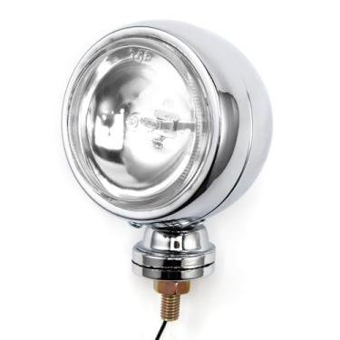 Imagem de evomosa Luz de neblina cromada de metal retrô para motocicleta, farol de LED durável para motocicletas, luzes LED brilhantes, perfeito para andar à noite, Exploradoras LED para Moto (prata)