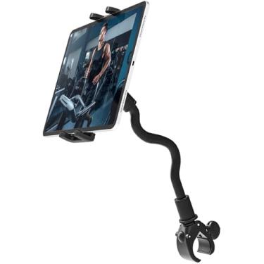 Imagem de Charchendo Suporte de tablet para bicicleta giratória, suporte universal de telefone para guidão com pescoço de ganso para bicicleta ergométrica, elíptico, compatível com iPad Pro/Air/Mini,
