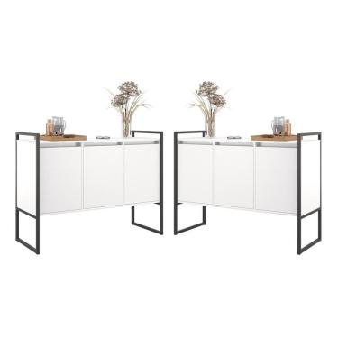 Imagem de Buffet 3 Portas Rouxe Branco Conjunto 2 Unidades