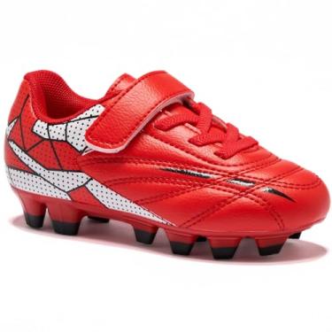 Imagem de LIGVIV Chuteiras de futebol para crianças, sapatos de futebol sem cadarço, terreno firme ao ar livre, crianças pequenas e grandes, Vermelho, 9 Toddler
