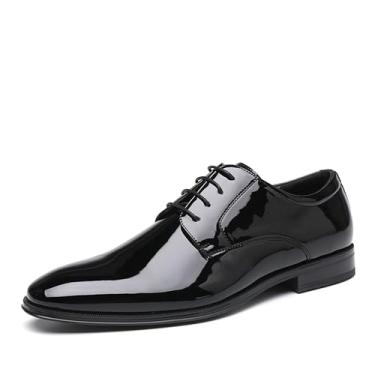Imagem de DECARSDZ Sapato masculino clássico formal Oxford com cadarço de couro envernizado para terno de casamento smoking, Preto45, 38