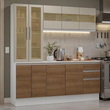Imagem de Armário de Cozinha Compacta 100% MDF 180 cm Branco/Rustic/Crema Smart 