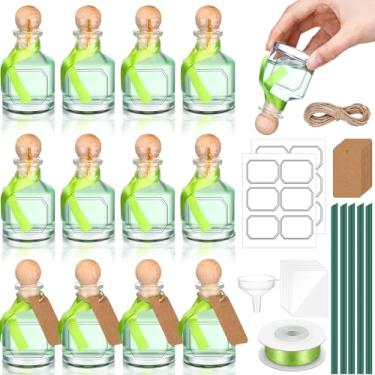 Imagem de Baderke Garrafas de patrono vazias para bebidas Mini garrafas de tequila de patrono com tampas de cortiça, fita verde, garrafa de vidro reutilizável para casamentos, lembrancinhas de festa de