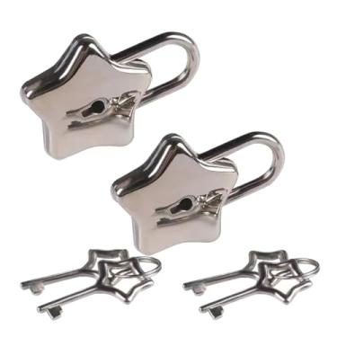 Imagem de Pacote com 2 mini cadeado fofo em forma de estrela com chave para caixa de joias, bolsa, armário, baú do tesouro, bagagem, caixa de cartas, diário (prata)
