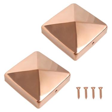 Imagem de 2 peças de tampas de poste de cerca de cobre com parafuso, 10 x 10 cm (real 9,5 x 8,5 cm) tampa de cobre para metal madeira cedro deck corredores caixa de correio tampa de extremidade