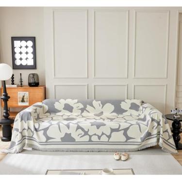 Imagem de Mantas De Chenille Com Padrão Floral Nórdico Para Sofás Grandes, Mantas De Sofá Macias Capa De Sofá 5 Lugares Protetor De Sofá De Tamanho Sortido Decoração De, Grey, 180X280cm