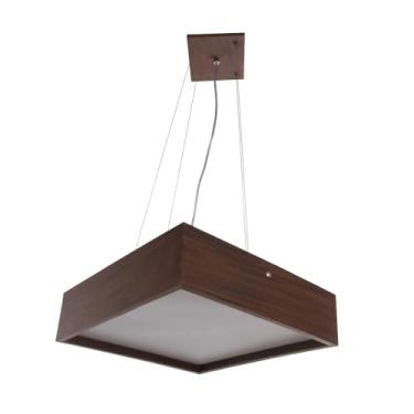 Imagem de Lustre Pendente Quadrado em Madeira - Luminária de Uso Residencial ou Comercial - Sala de Estar, Sala de Jantar, Quartos, Hall de Entrada, Varandas, Escritórios, Bares, Restaurantes. (Mel, 30cm)