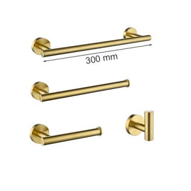 Imagem de Conjunto de banheiro dourado escovado - Suporte para toalhas clássico - Ferragens, kit de 4 peças de 30 cm