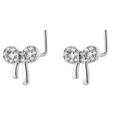 Imagem de Niaspi 2 peças de anéis de nariz em forma de L para mulheres minimalistas pequenos arcos com strass piercing de nariz piercing de narina joias corporais, Small, Cobre Strass, Sem Pedra Preciosa