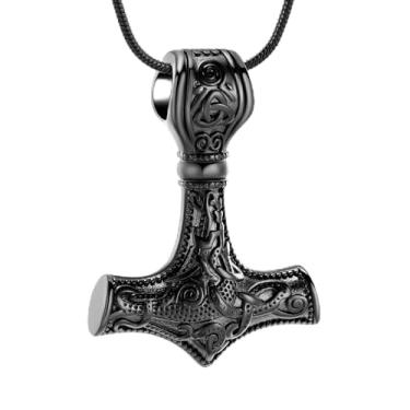 Imagem de Mjolnir Thors Hammer Cremation Jewelry for Ashes Pendant - Colar com urna de martelo Thors com mini urna de lembrança memorial joia de cinzas para homens/mulheres, Aço inoxidável, aço inoxidável