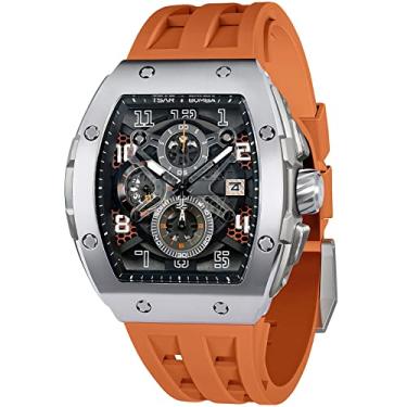 Imagem de Relógio de pulso masculino TSAR BOMBA quadrado com movimento de quartzo japonês, com cronógrafo, vidro de safira, à prova d'água até 50 m, luminoso, com calendário