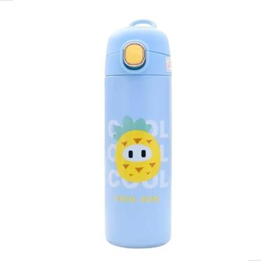 Imagem de Garrafinha Térmica Infantil 400ml com Tampa Antivazamento, Parede Dupla Inox, Garrafa Escolar com Estampa Cute para Meninos e Meninas (p1392) (Azul Abacaxi)