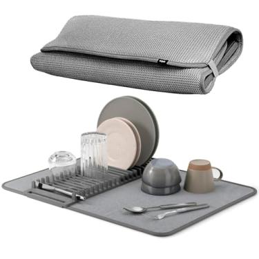 Imagem de Tapete Escorredor De Louças Dobrável Super Absorção em Microfibra Com Rack Suporte Para Pratos e Talheres