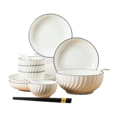 Imagem de Pratos práticos de cor sólida estilo nórdico simples e requintados resistentes a altas temperaturas - Conjunto de 18 peças com tigela de sopa