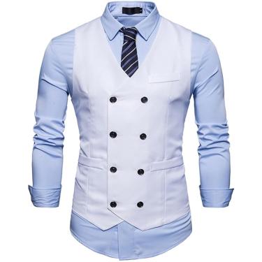 Imagem de Colete De Vestido Duplo Masculino Primavera Slim Fit Colete Sem Mangas Terno De Casamento Empresarial, White, M
