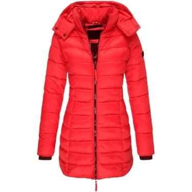 Imagem de Casaco De Inverno Feminino Longo Engrossar Quente Com Capuz Algodão Acolchoado Jaqueta Puffer Sobretudo, Red, XL