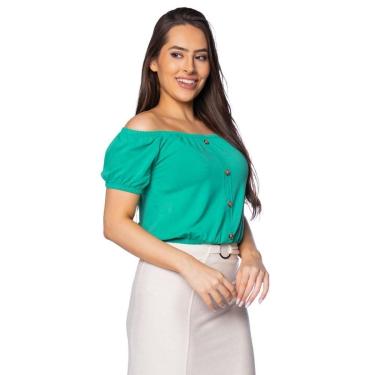 Imagem de Blusa Feminina Feliny Ombro a Ombro Botões Verde-Feminino