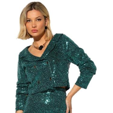 Imagem de Blusa Blazer Onça Preta Velvet I23 Verde Feminino-Feminino