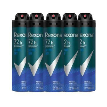 Imagem de Kit Desodorante Aerosol Rexona Active Dry Azul 150ml - 5 Unidades