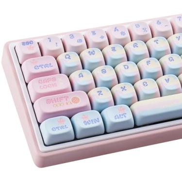 Imagem de Sunzit Teclas fofas com perfil MOA, 126 teclas PBT Patchwork Candy 60 65 75 100 por cento, conjunto de teclas de sublimação de tinta para teclado mecânico Cherry Gateron MX Switches