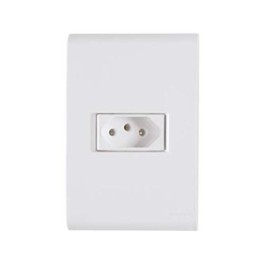 Imagem de KIT 10 UNI CONJUNTO PLACA 4X2 + 1 TOMADA 2P + T TERMOPL 20A 250V LINHA LIZ BRANCO TRAMONTINA