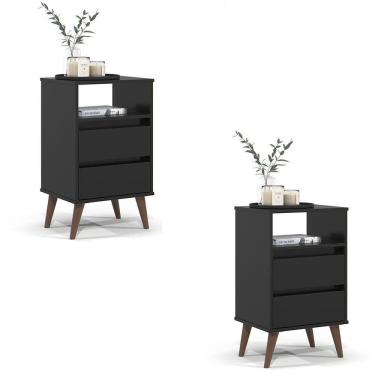 Imagem de Kit 2 Mesa De Cabeceira Roma Quarto Com 2 Gavetas Preto