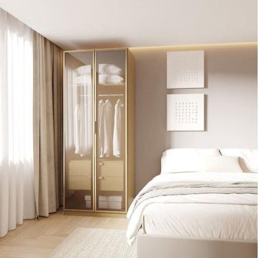 Imagem de Guarda-roupa Modular 80cm com Portas Reflecta e Gaveteiro Jade Cabecasa Madeiramadeira Avelã