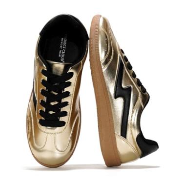 Imagem de Project Cloud Tênis feminino com cadarço feminino moderno com palmilha de espuma viscoelástica, tênis feminino antiderrapante (Irita), Preto, dourado, 36