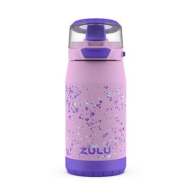 Imagem de ZULU Garrafa de água infantil flexível com isolamento de aço inoxidável de 340 g, copo infantil com bico de silicone, tampa dobrável à prova de vazamento e alça de transporte para mochila escolar