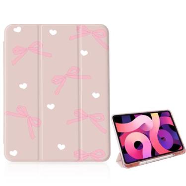 Imagem de Capa feminina Kawaii Bow Heart para iPad de 11 polegadas (chip A16) 2025 geração 11ª/iPad 11 polegadas 2022 10ª geração com suporte para lápis e hibernar/despertar automático, capa traseira de TPU