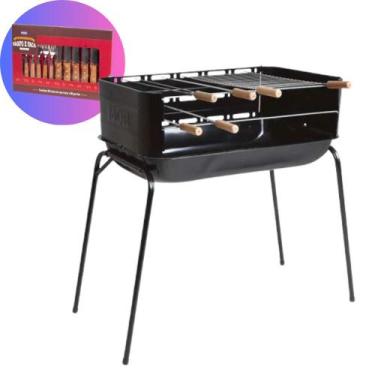 Imagem de Kit Churrasqueira Carvão AMAZONAS + Conjunto Churrasco Garfo e Faca In