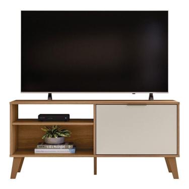 Imagem de Rack Bancada Madri 115cm Nature/off White Para Tv Até 50” - Peternella Móveis