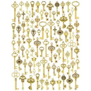 Imagem de Conjunto de chaves de esqueleto vintage com 80 peças, conjunto de chaves JIALEEY estilo misto ouro antigo pingente faça você mesmo para fazer joias, lembrancinhas de festa de casamento, Zinco, Liga metálica