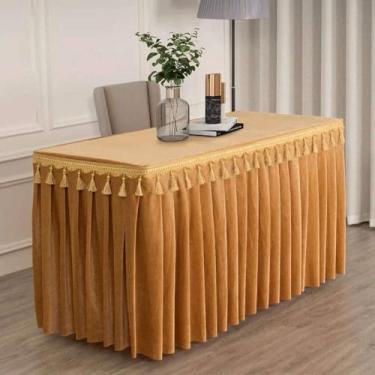 Imagem de Toalha de mesa de veludo dourado para conferências, exposições, pendurada, com franjas, para saia de mesa com borlas, retangular, leve, 120x60x75 cm