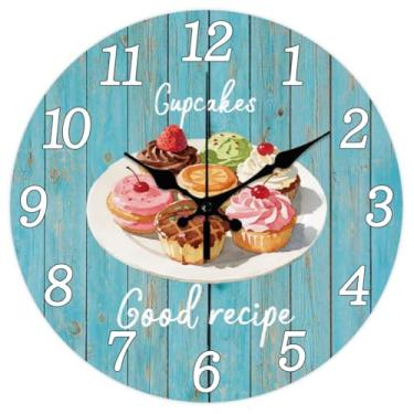 Imagem de CHGCRAFT Relógio de parede retrô estilo sobremesa padrão 30 cm relógios sem tique-taque pequeno bolo redondo relógio pendurado na parede funciona a bateria para quarto, sala de estar, cozinha