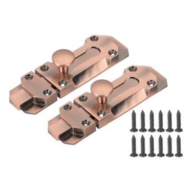 Imagem de PATIKIL Trava de barril, pacote com 2, fechadura de porta deslizante sólida de 10 cm, trava de segurança de liga de zinco, travas de portão vintage para armazém de celeiro, bronze vermelho