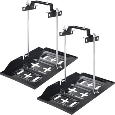 Imagem de BBTO 2 conjuntos de kit de bandeja de retenção de bateria universal ajustável kit de realocação de suporte de metal para porta-malas para barco, carro, fuzileiro naval (parafuso de 23 cm com bandeja