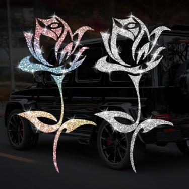 Imagem de Decalque de carro com flor de rosa cintilante autoadesivo PVC brilhante adesivo para carros, caminhões, motocicletas, capa de porta multidecoração adesivo (branco e colorido)