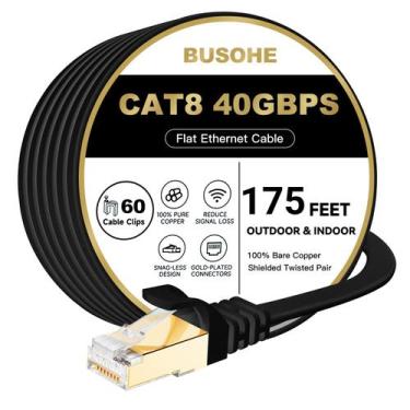 Imagem de Cabo Ethernet BUSOHE Cat 8 40 Gbps 2000 MHz 175 pés preto
