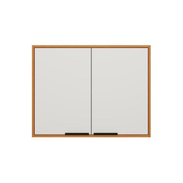 Imagem de Armário Aéreo Poliman Ravena 80cm 2 Portas Puxador Metal Prateleira Interna MDP Freijó Off White Acetinado