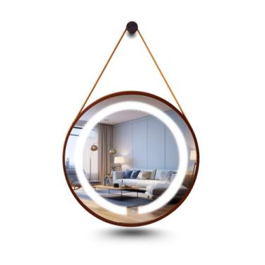 Imagem de ESPELHO ADNET ILUMINADO REDONDO 40CM MARROM C/ALÇA CARAMELO TOUCH LED 6000K