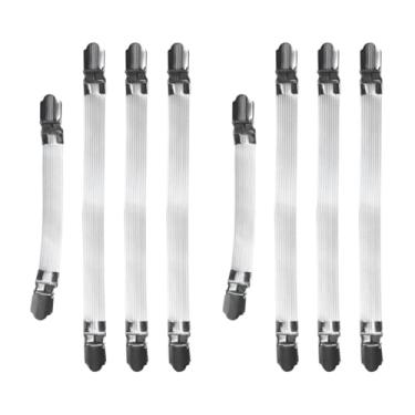 Imagem de GOOHOCHY 2 conjuntos de fixadores de capa de tábua de passar a ferro tiras elásticas clipes de suporte tamanho universal resistente e fácil de usar 4 peças x 2 peças