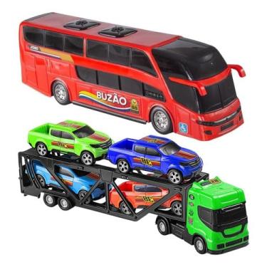 Imagem de Kit De Brinquedos Caminhão Cegonha Carrinhos Ônibus Presente