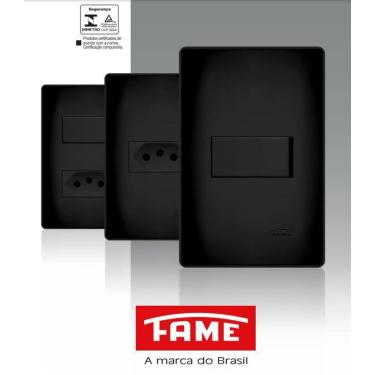 Imagem de Tomada Tripla 2P+T 20A Fame Placa 4X2 Habitat Black Preto
