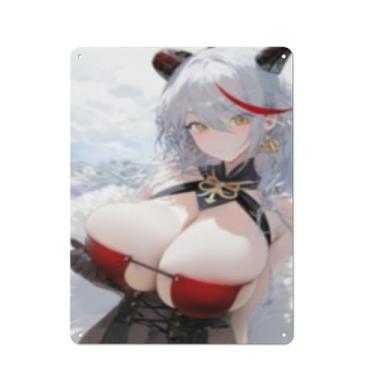Imagem de Cartaz de arte de menina de anime sexy quente placa de estanho vintage decoração de parede pôster 30,5 x 40,6 cm, AF109