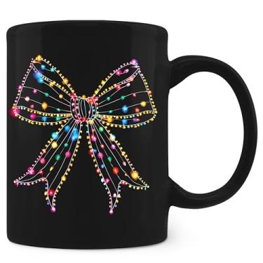 Imagem de uinwk Caneca de café de Natal, caneca de café com arco leve de Natal Coquette, caneca de laço, caneca de Natal presentes para mulheres meninas irmã namorada, caneca de férias de Natal, caneca de café