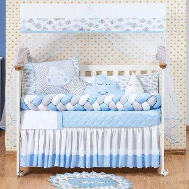 Imagem de Kit Berço Nuvem Amor com Trança 13 Peças Tapete Azul
